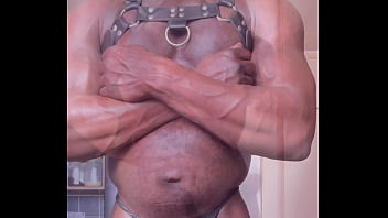 Sexy Leather Harness Hot Flex Show and Bate Cum