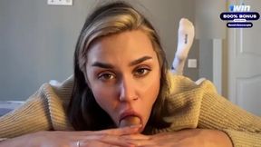Stepsister Deepthroat Blowjob with Cum on Her Sexy Ass