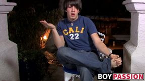 Interviewed young twink Jordan Long masturbates and cums