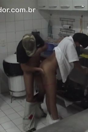 Amateur video of dating couple having sex in the kitchen of a restaurant