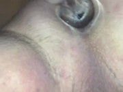 Inserted my brand new anal plug, felt so good Jerking off, cumshot on my pussy stroker toy licked up