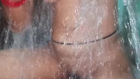 The village's desi sister-in-law cleans the dirt while bathing