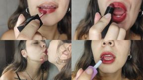 Trying On Red Lipsticks, mouth focus