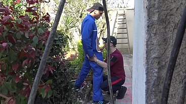 Straigth worker fucked raw in exhib outdoor place