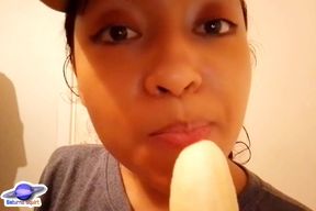 Saturn Squirt Trucker Talks to You Very Dirty and Vulgar While She Sucks You and Eats the Banana