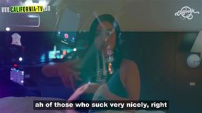 Busty brunette shows her wet pussy to a married taxi driver