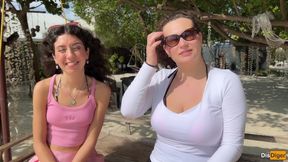 Public Pickup Stepmom and Stepdaughter on Beach - Risky Dick Flashing