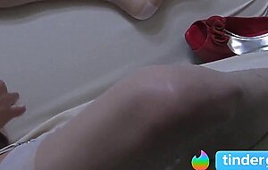 Cum on my white stockings and red heels!