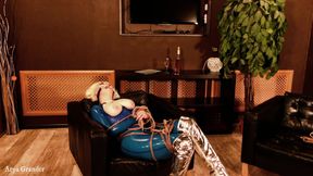 Backstage From BDSM Rope Bondage Process, Shibari Masturbation in Latex