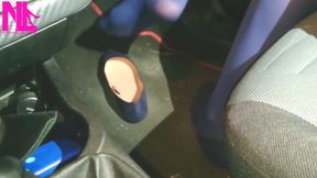 Dangling and Shoeplaying in Blue Pantyhose and Blue Flats on a Gas Station