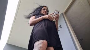 Sexy Giantess in a dress unaware Very Windy Day Upskirt towers over you and squatting down pov pink Panties itchy milf crotch scratching with long nails