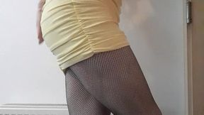 ladybird1468 - skinny femboy in yellow dress and fishnets showing sexy ass and cock