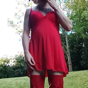 Sissy smoking in the garden