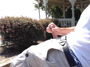 Public Jerking Off in my wife beater by the water in the cabana. Sagging in my boxers. Closeup cum