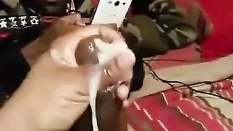Black Amateur Strokes Thick Cock Until He Cums Hard
