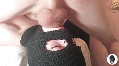 Balaclava mouth fuck sloppy deepthroat creampie throat fuck