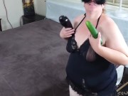 Horny Sexy Big Ass Girl Strip-teasing And Caught Masturbating With Cucumber, then received Cumshot