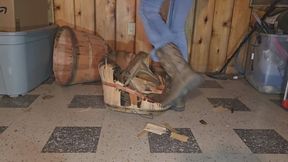 Chrissy and Dan stomping whicker baskets in boots