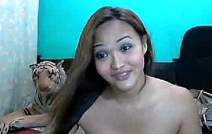 Asian ladyboy is alone