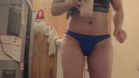 hana take a cup water clean her pussy in the bathroom