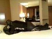 orca having fun with his orca dummy