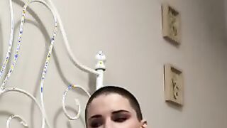 Slutty Kinky Talking Buzzcut Women Masterbating with a Suction Vibrator