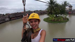 Zipline fun and hot sex at home after for a Thai European couple