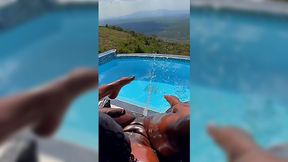Ebony POV: Quick Dildo Pounding by the Pool Brings Her Squirting Orgasm