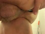 18yo Short haired thick lipped femboy Hilts MONSTER werewolf dildo, the giant knot feels so good!!!!