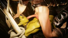 After I fucked the orc girl's pussy and ass, I started fucking her throat and tits 3D Full HD