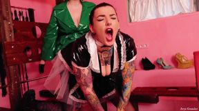 Lesbian Sex with Strap-on in Fetish Clothes - 2 MILFs Play