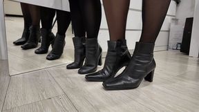 toe, heel tapping in diffrent leather boots, wrinkled leather aV