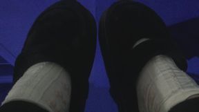 STAGE WEARS HER PLATFORM SLIPPERS ON THE BLUE MIRROR