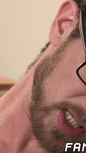 Unforgettable moment from "Hung daddy bare fucks handsome stepson and creampies him"