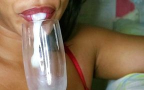 Deep Throat and Tongue in the Balls. I Drank Cum From the Glass Cup. Big Load of Cum.