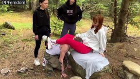 worship three pussies of princesses sofi, kira and dina in the forest - group femdom