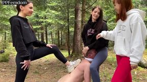 worship three pussies of princesses sofi, kira and dina in the forest - group femdom