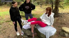 worship three pussies of princesses sofi, kira and dina in the forest - group femdom