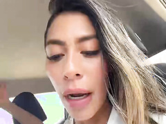 Blazing Latina Babe Flashes Abs and Smiles in Car and Beach Selfies