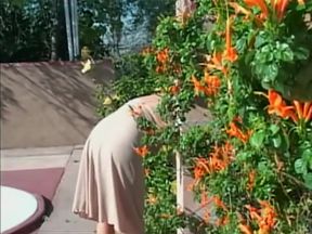 Huge boobs blonde milf fucking licking big cock sucking in the garden