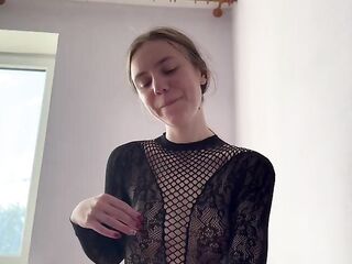 Cute Brunette hair in Bodysuit Dominates Your Penis and Rides U Hard