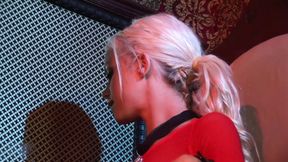 Blonde slut sitting on a cock and gets excited in the bar