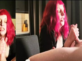 redhead mom gives handjob