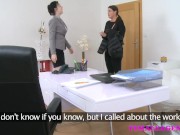 Female Agent Shy beauty seduced and fucked by busty agent