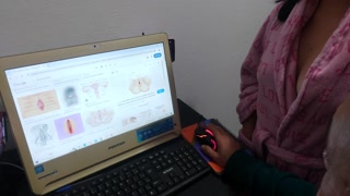 Anatomy class and handjob, sex with MILF natural tits stepmother