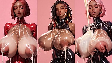 horny black 18+ AI ladies play in front of the camera with their stiff nipples and plump udders