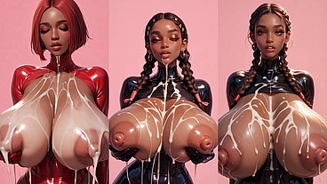 horny black 18+ AI ladies play in front of the camera with their stiff nipples and plump udders