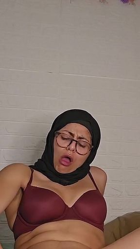 Hot Arab Wife Mia Niqab Jumping on 12 Inches BBC Dildo