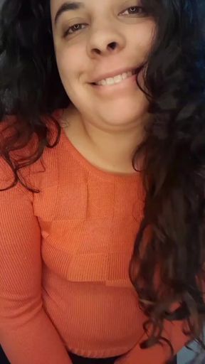 Smiling woman in red top
