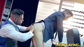 Executive Has His Hard Dick Slobbered On And His Ass Pounded